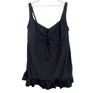 Always for Me ChicSolids One Piece Black SwimSuit Size 24W Ruffle Skirt Hem